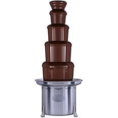 A chocolate fountain is stacked on top of each other on a white background.