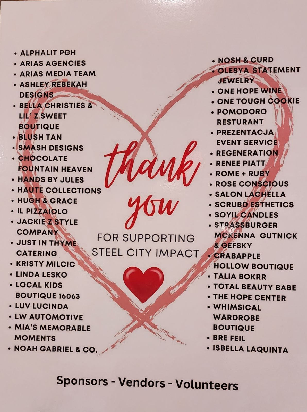 A thank you card for supporting steel city impact