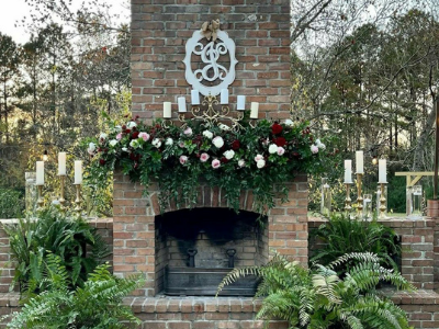 outdoor wedding venue with fireplace