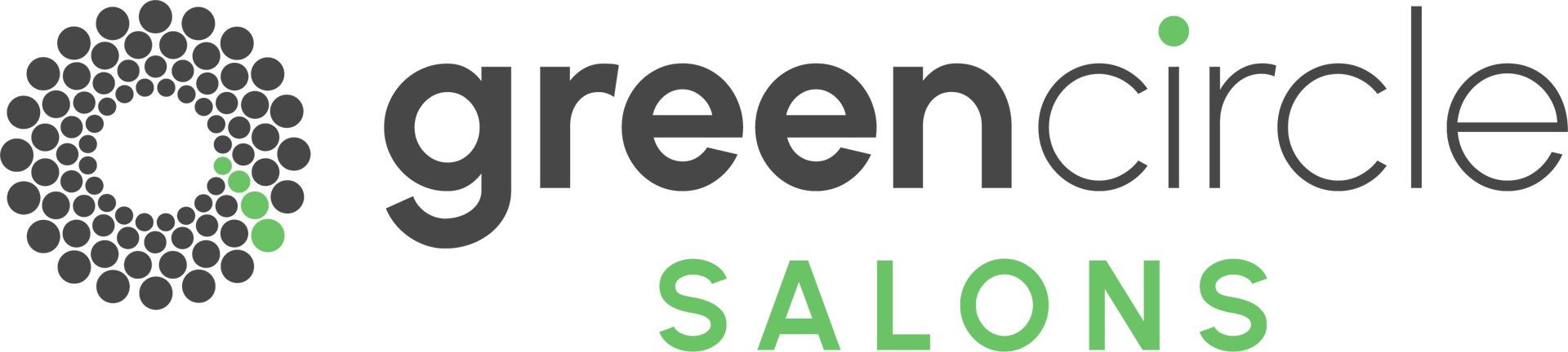 A logo for green circle salons with a flower in the middle.