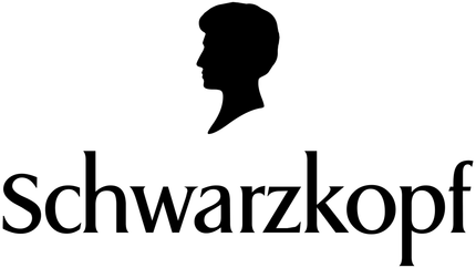 A black and white logo for schwarzkopf with a silhouette of a woman 's head