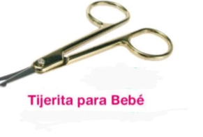 Tijeras para bebé doradas con el texto "Tijerita para Bebé".