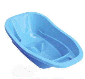 Bañera de bebé de color azul con asiento incorporado.