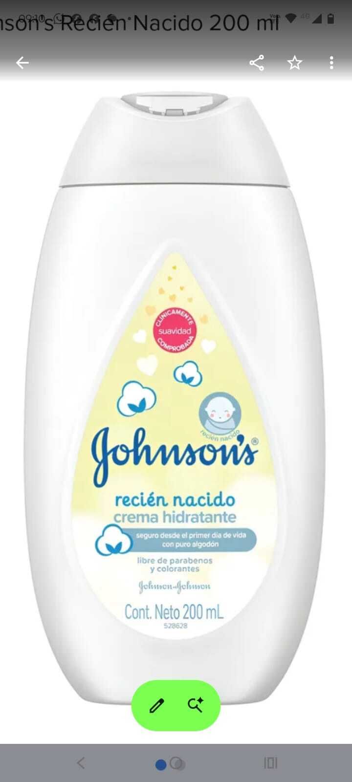 Crema Hidratante Recien Nacido Jhonson's