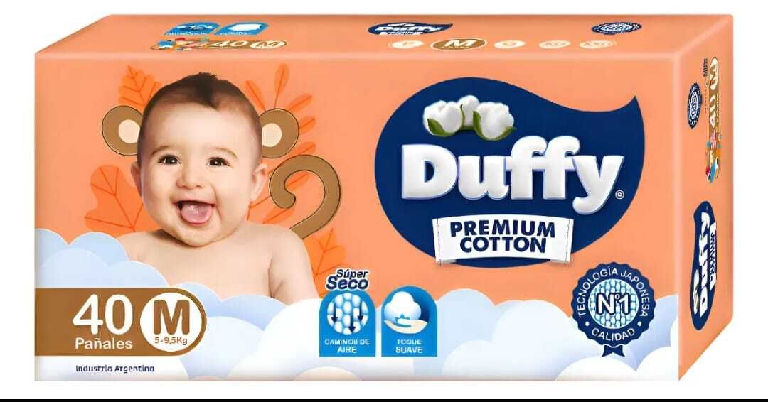 Pañales Duffy premium talle M por 40 unidades.