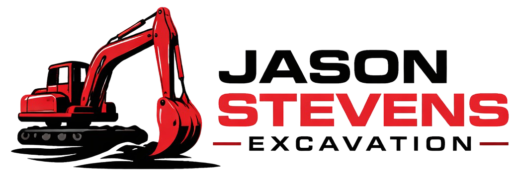 A red excavator logo with the text "JASON STEVENS EXCAVATION" in black and red.