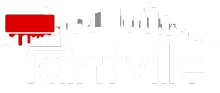 Red rectangle with dripping effect and gray text on white background.