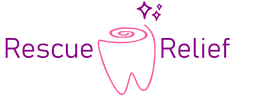 Pink tooth with purple stars, with the text Rescue Relief