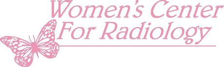 The logo for the women 's center for radiology with a pink butterfly.