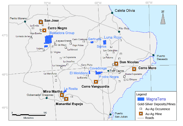 Figure 1, Deseado Massif, Magnaterra Minerals Property Map.