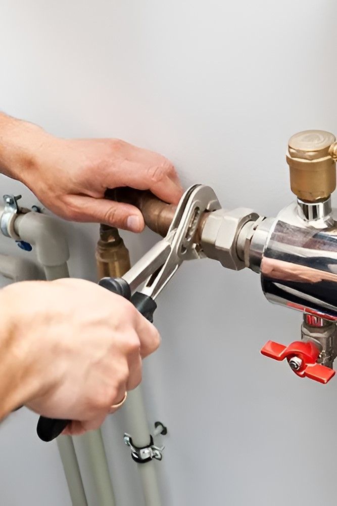 A Person is Fixing a Pipe With a Wrench — Gastech Plumbing Services in Andergrove, QLD
