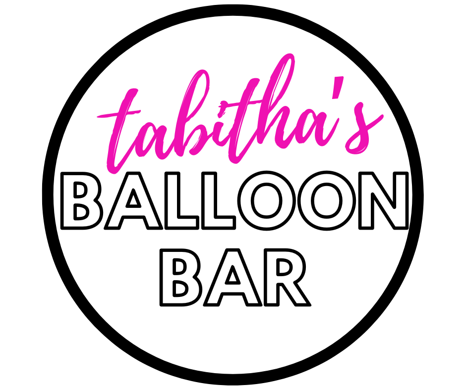 A logo for tabitha 's balloon bar in pink and white