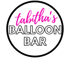 A logo for tabitha 's balloon bar in a pink and black circle.