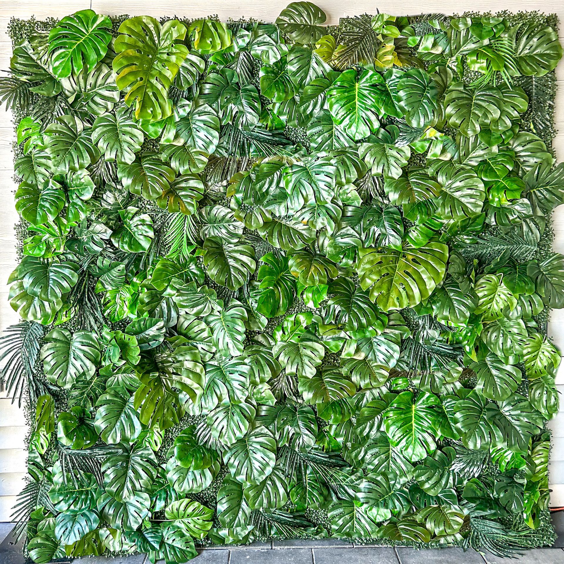 A wall covered in lots of green leaves and plants.