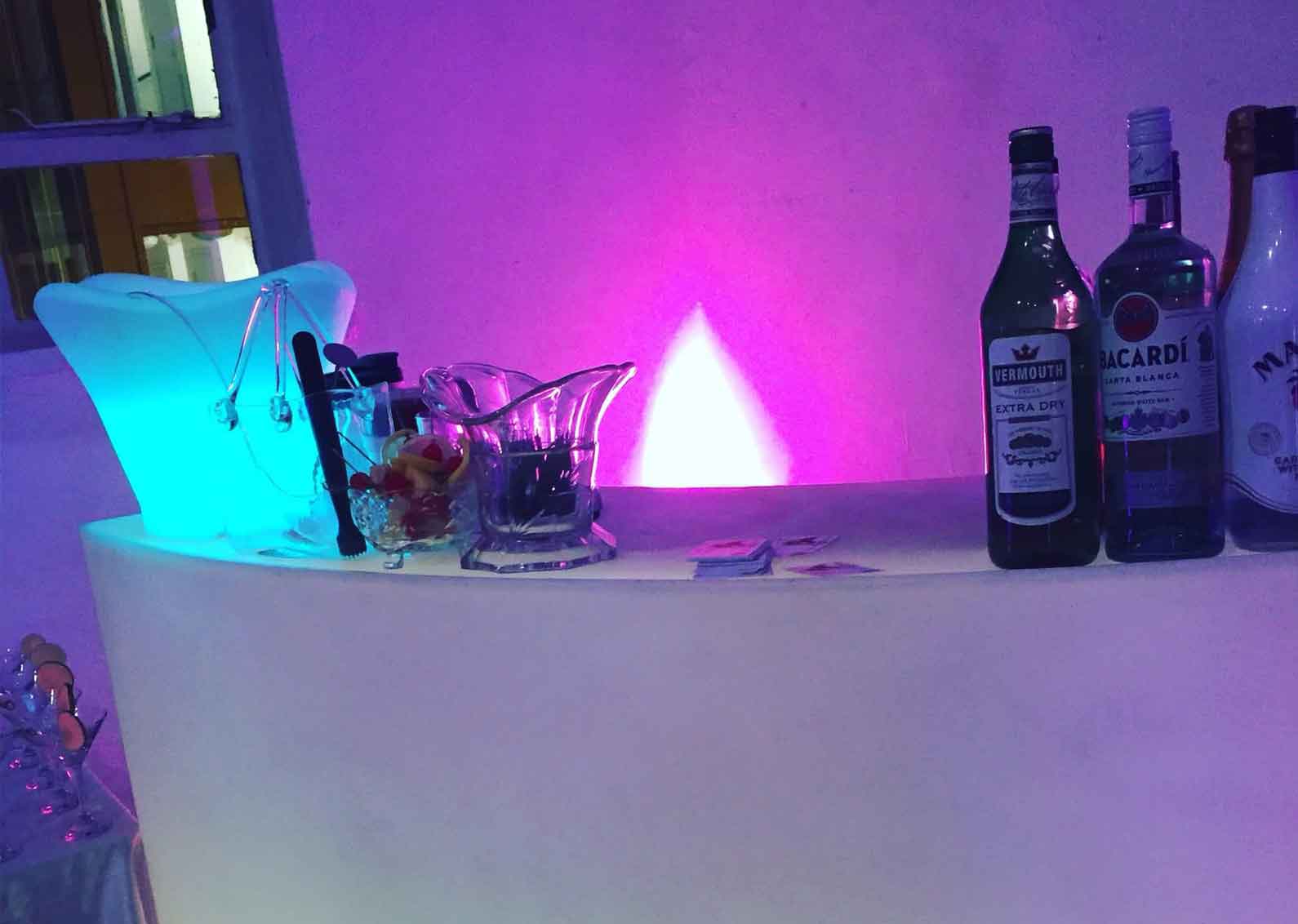 lit up table with alcohol