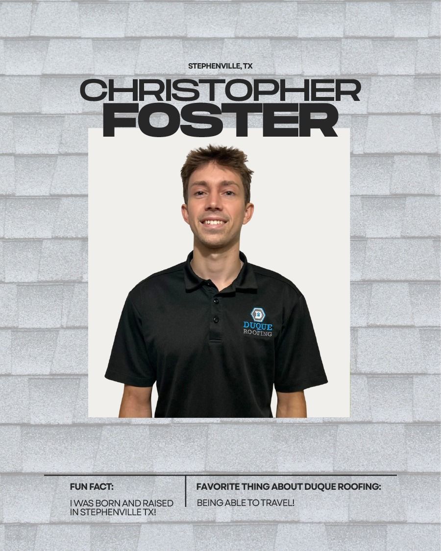 Christopher Foster, wearing a black polo, smiles. Text below: 