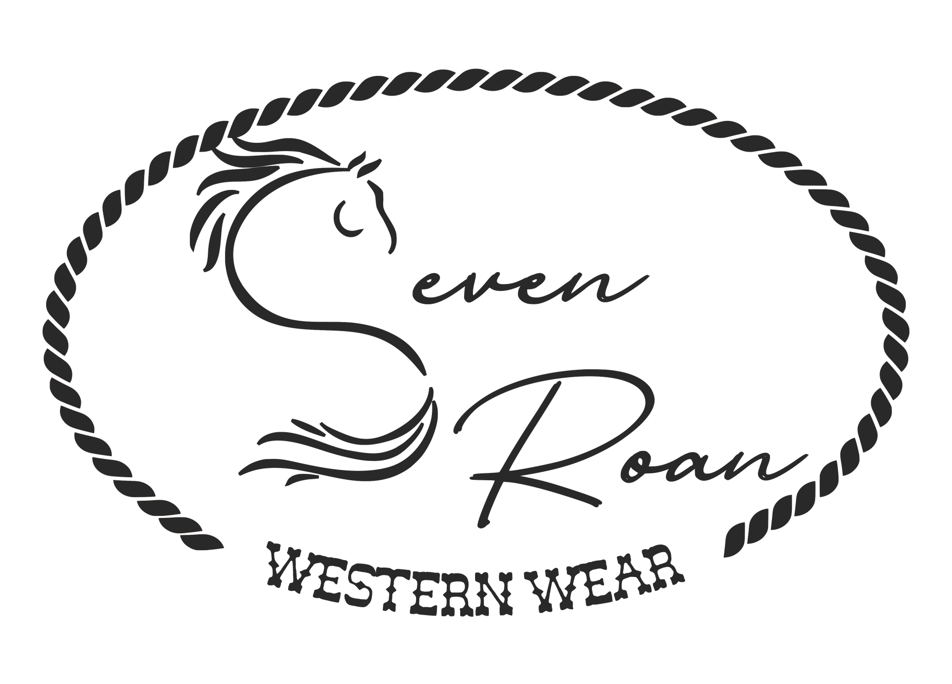 A black and white logo for seven roan western wear.