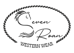 A black and white logo for seven roan western wear.