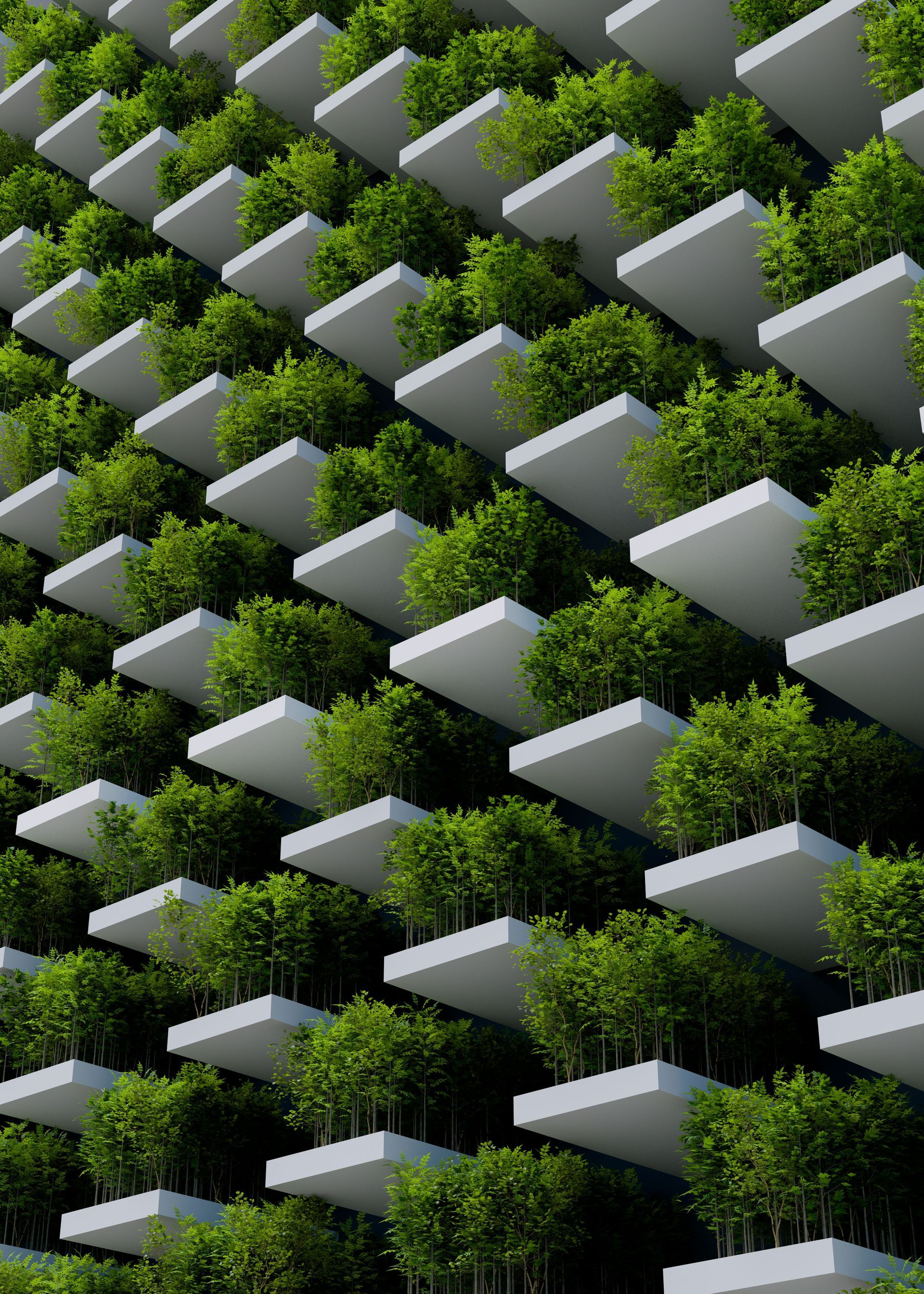 A building with a lot of green trees on it