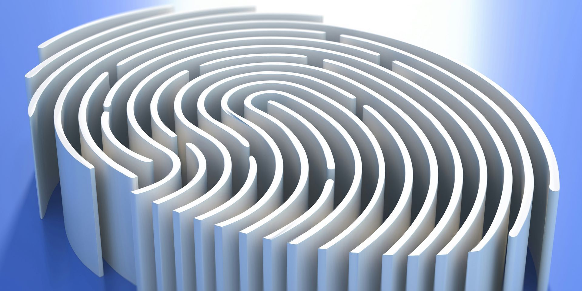 A close up of a fingerprint maze on a blue background