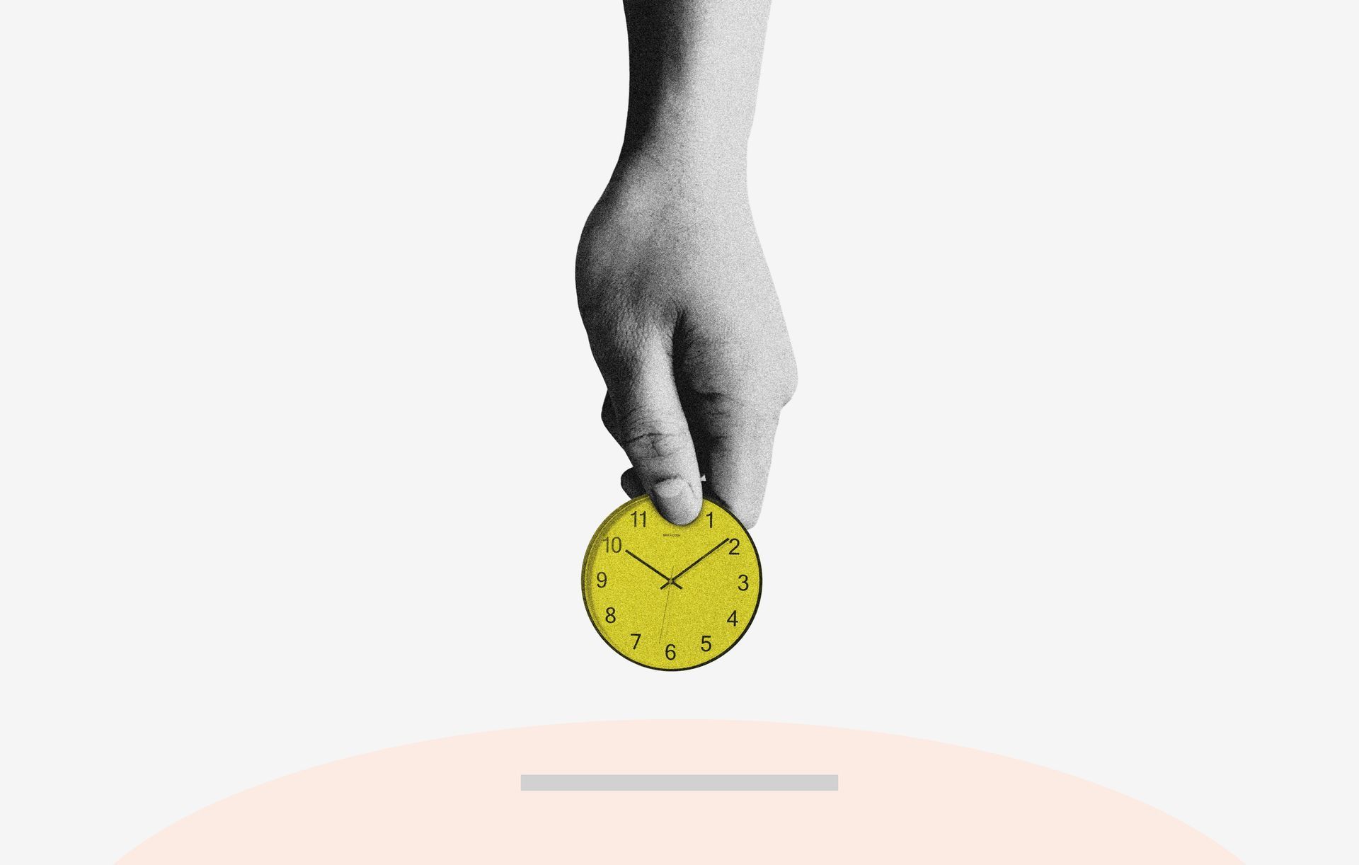 A hand is putting a clock into a piggy bank.