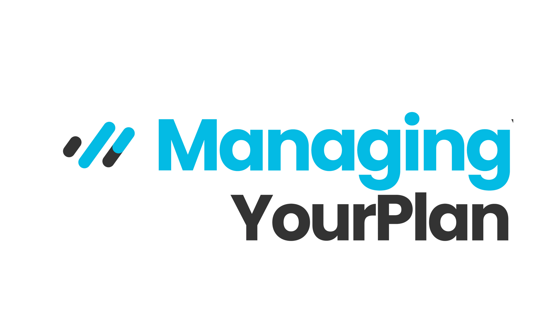 The logo for managing your plan is blue and black on a white background.