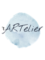 't ARTelier-logo met blauwe aquarel cirkel op de achtergrond
