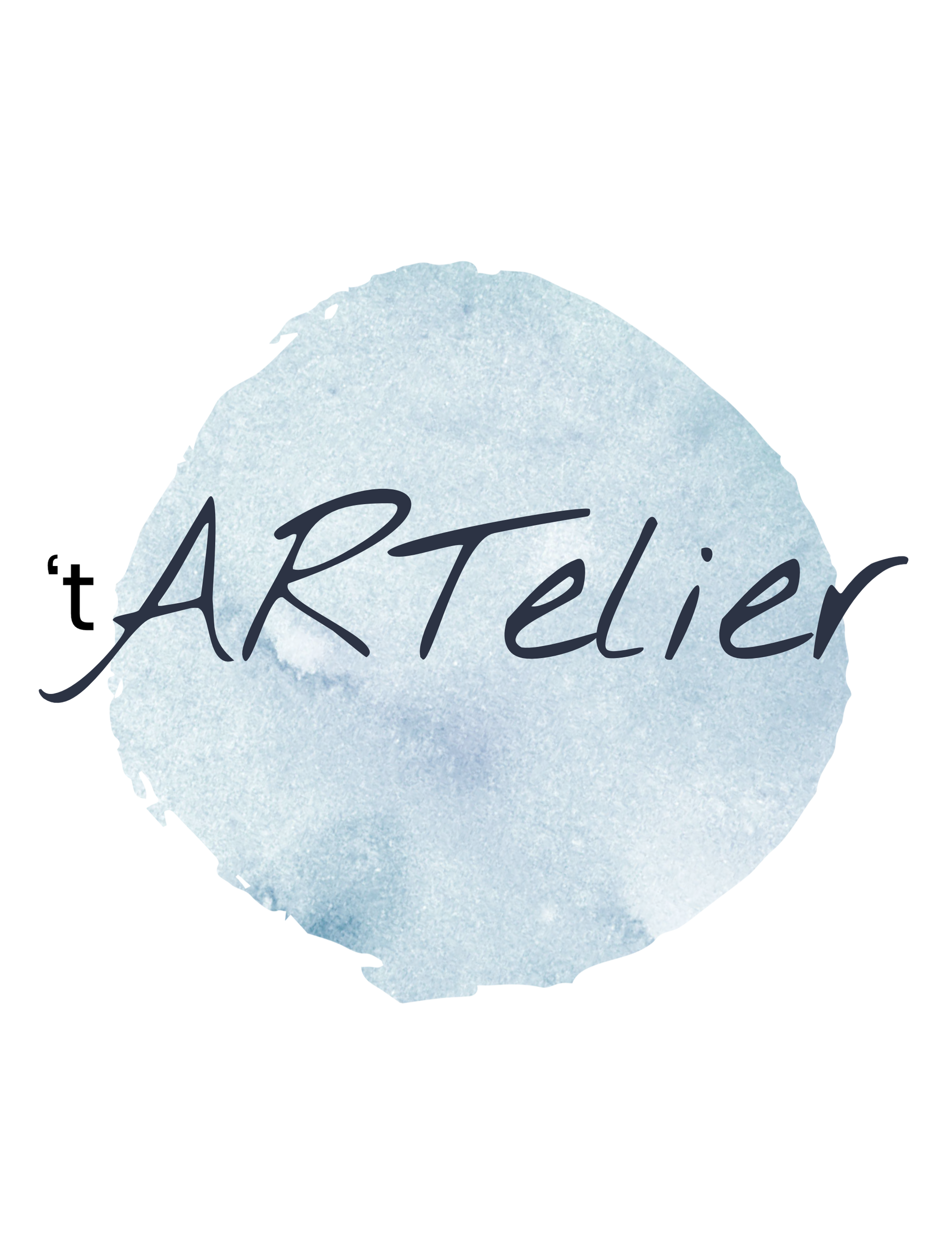't ARTelier-logo met blauwe aquarel cirkel op de achtergrond