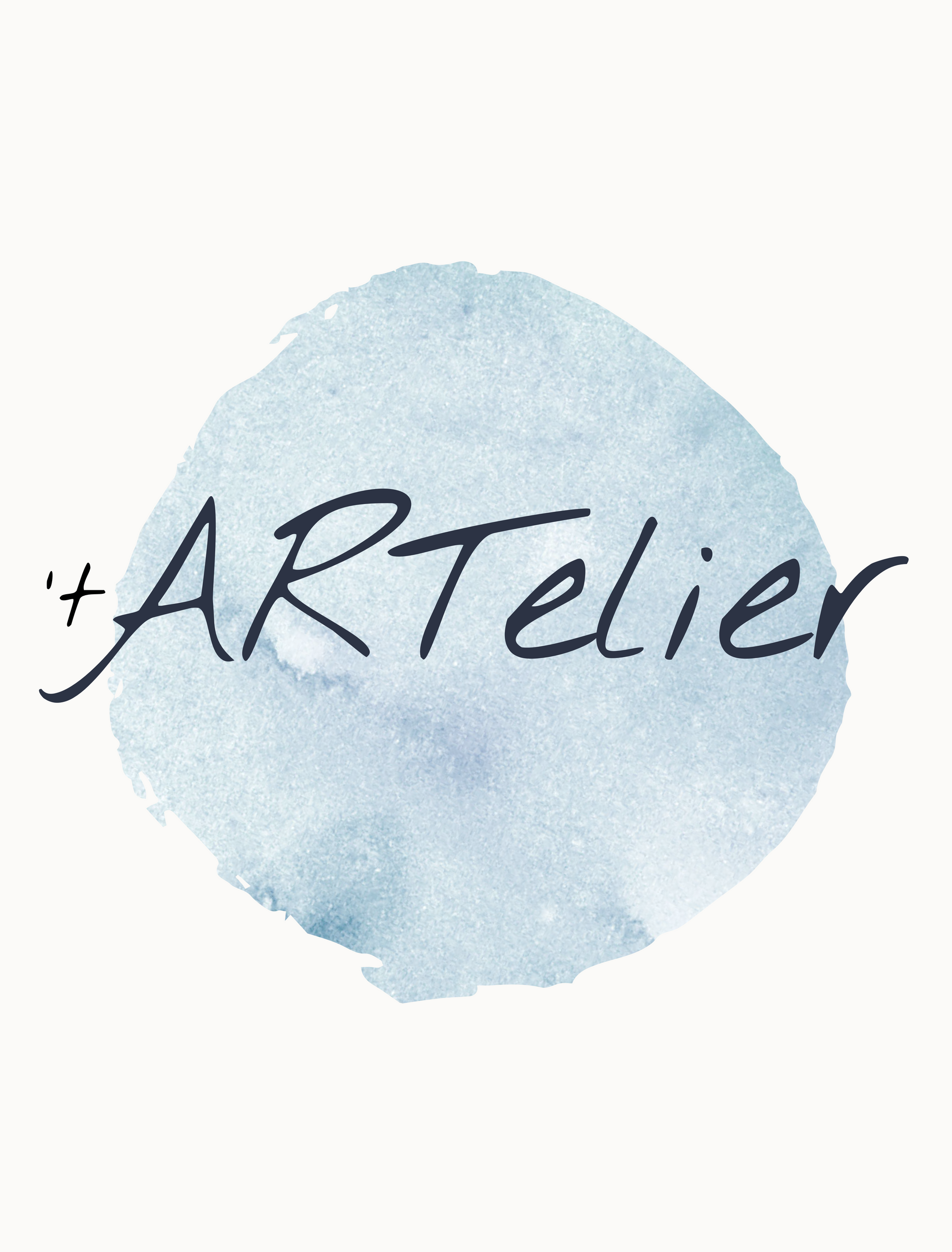 Lichtblauwe aquarelcirkel met de tekst 