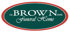 The brown sons funeral home logo is a green oval with a red border.
