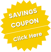 A yellow star with the words `` savings coupon click here '' written on it.