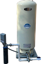 A white water tank with pipes attached to it.