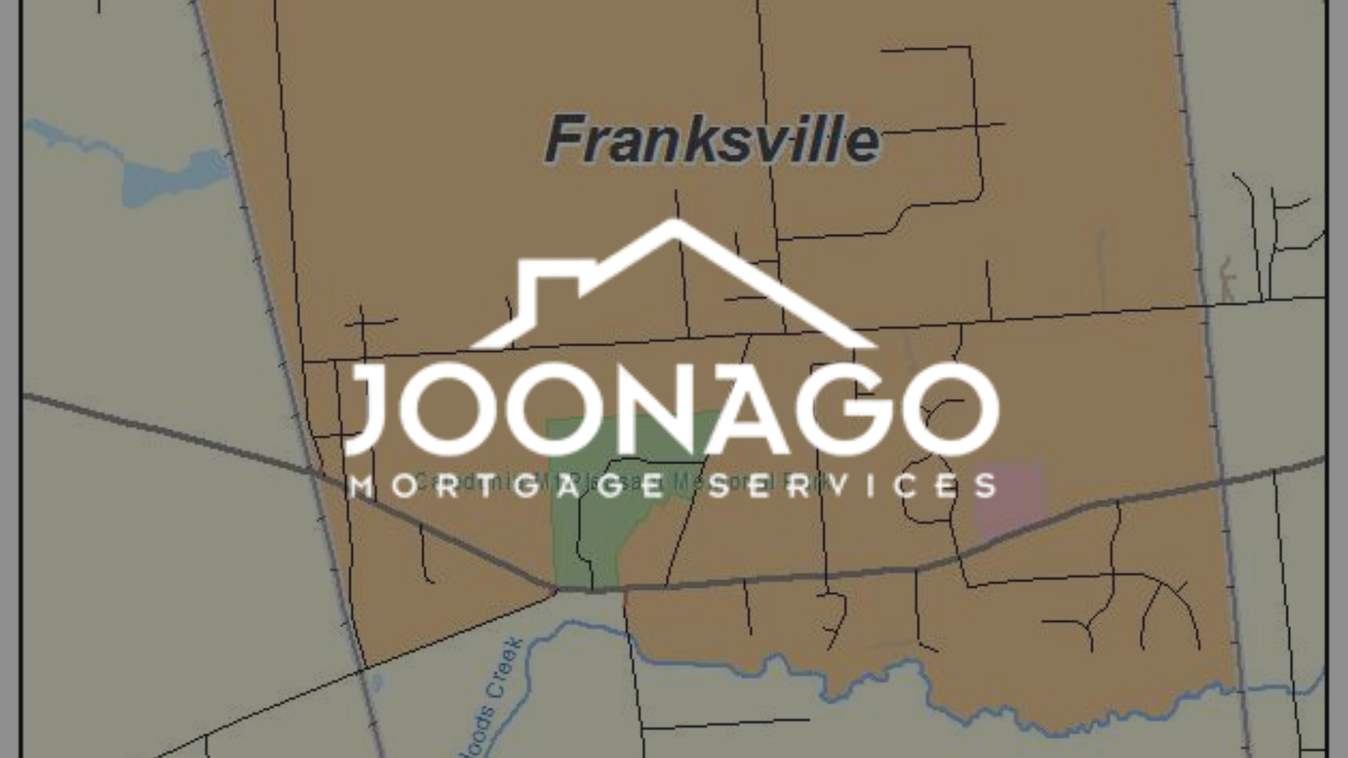 Map of Franksville with the Joonago Mortgage Services logo overlaid.