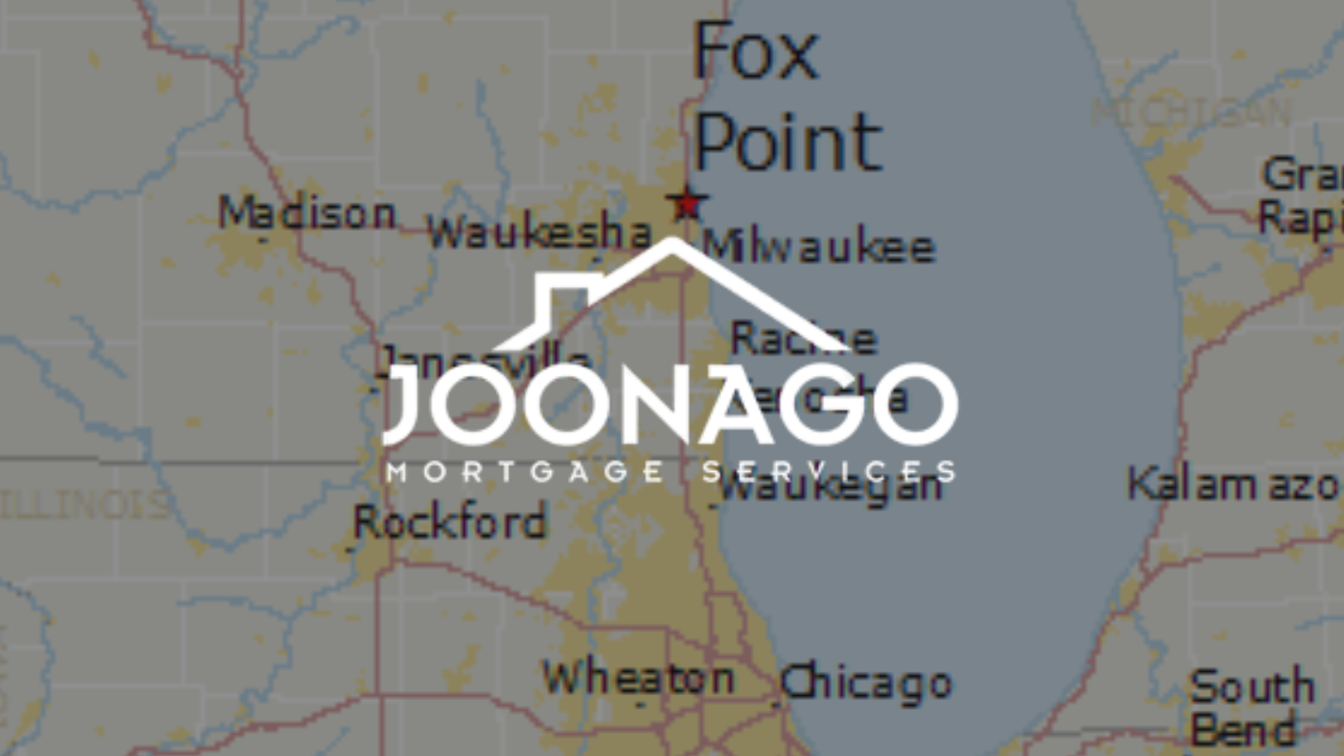 Map of the Milwaukee area with the Joonago logo overlaid.