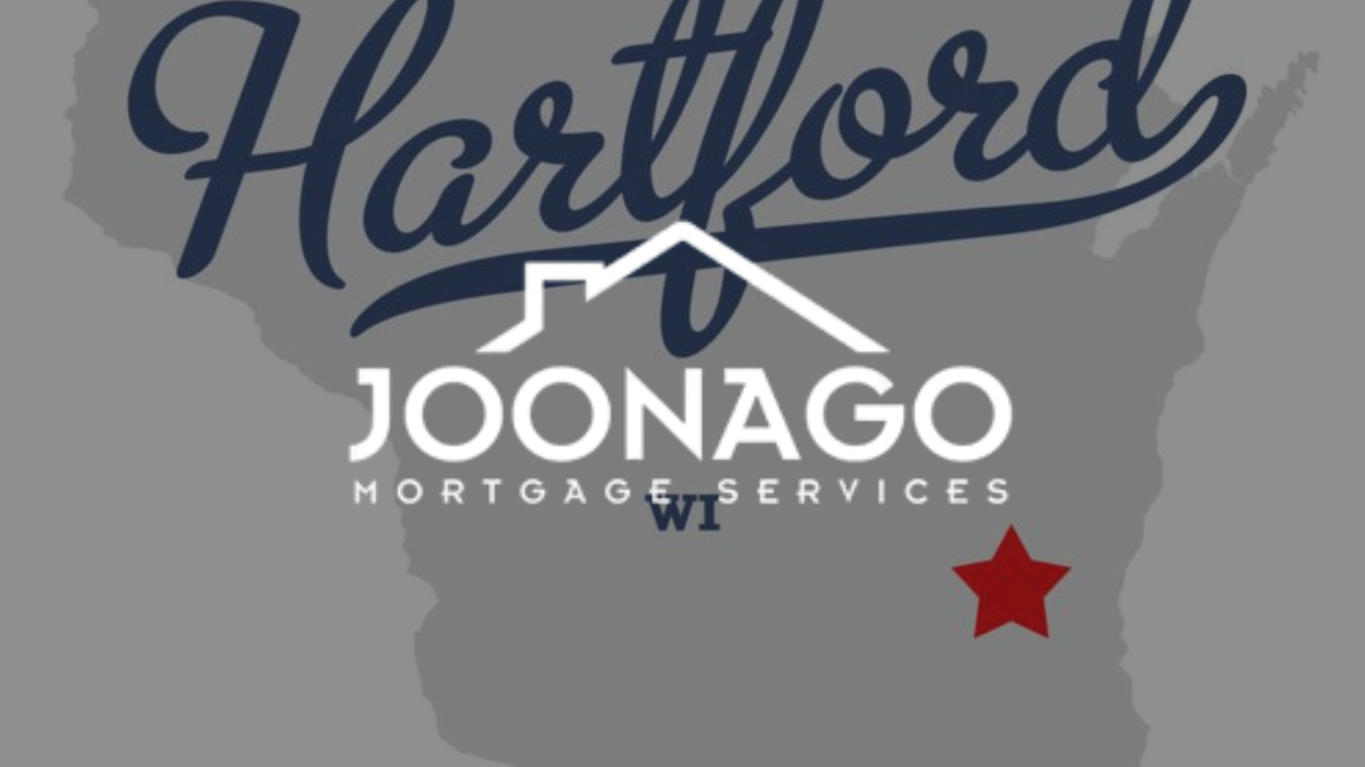 Logo for Joonago Mortgage Services in Hartford, Wisconsin. Shows a red star, Wisconsin outline, and text.