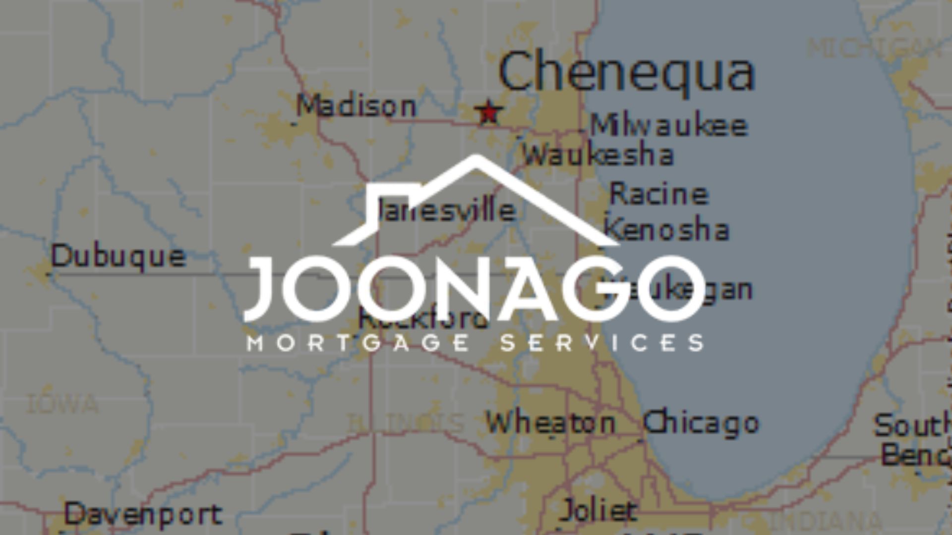 Map showing Chenequa, WI starred with Joonago Mortgage Services logo overlaid.