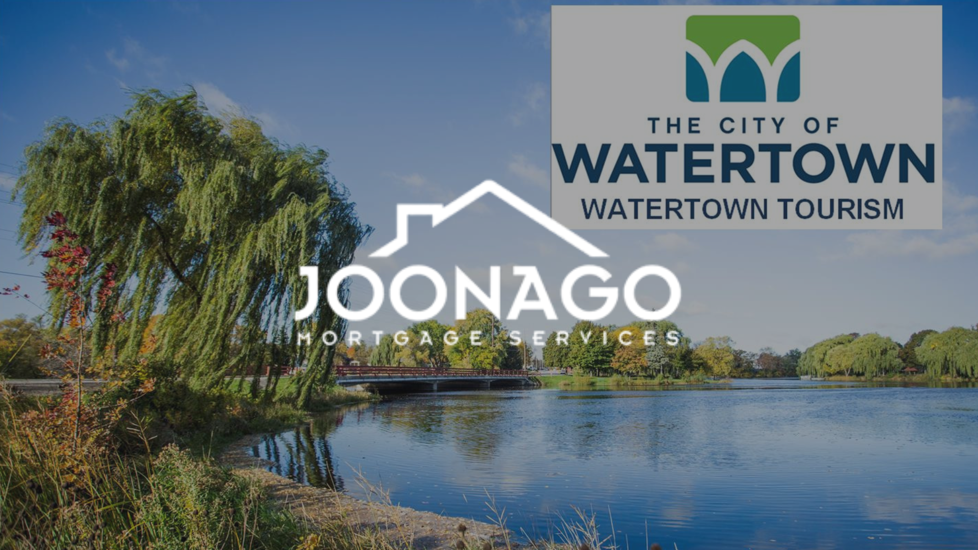 A logo for the city of watertown with the joonago mortgage services logo overlaid