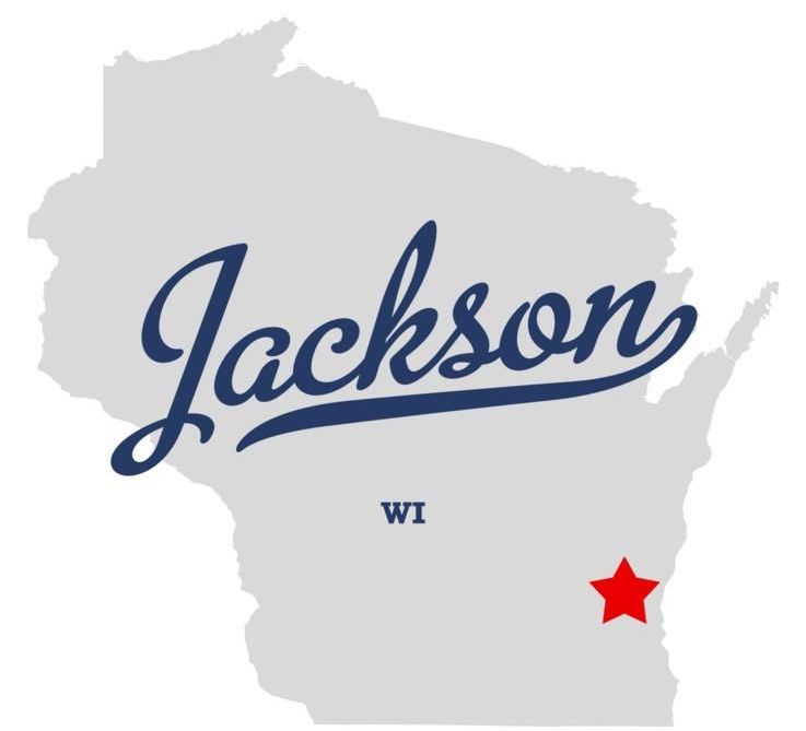 A map of jackson wisconsin with a red star