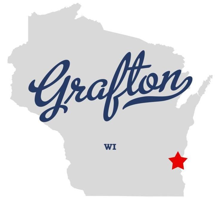 A map of grafton wisconsin with a red star