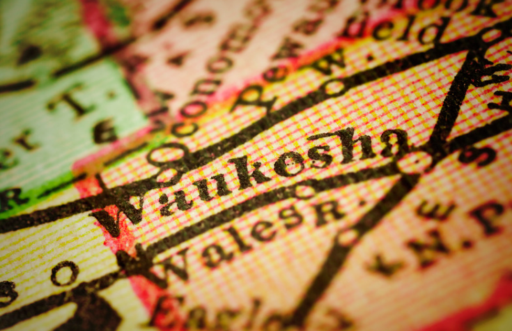 A close up of a map showing the location of waukesha