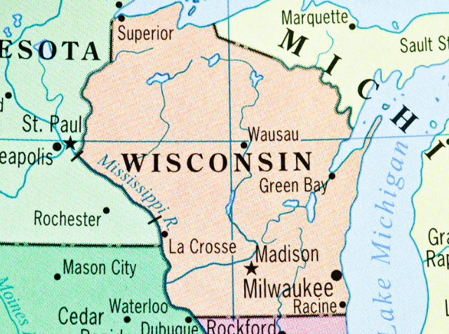 A map of the state of wisconsin shows a green bay