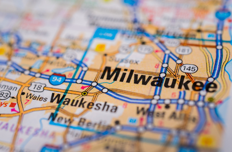 A close up of a map of milwaukee