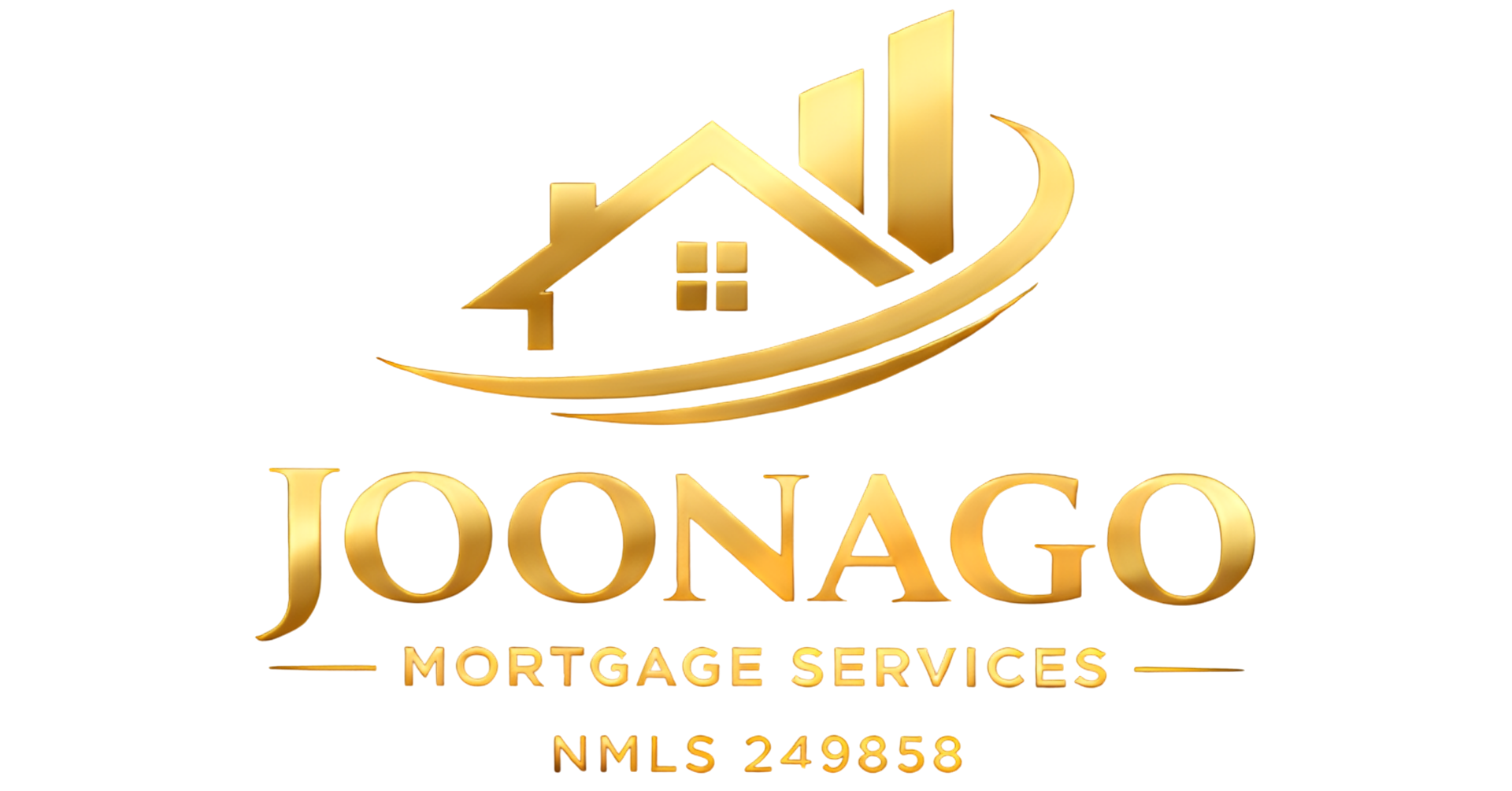 Golden logo for Joonago Mortgage Services, featuring a house silhouette with upward-trending bars.