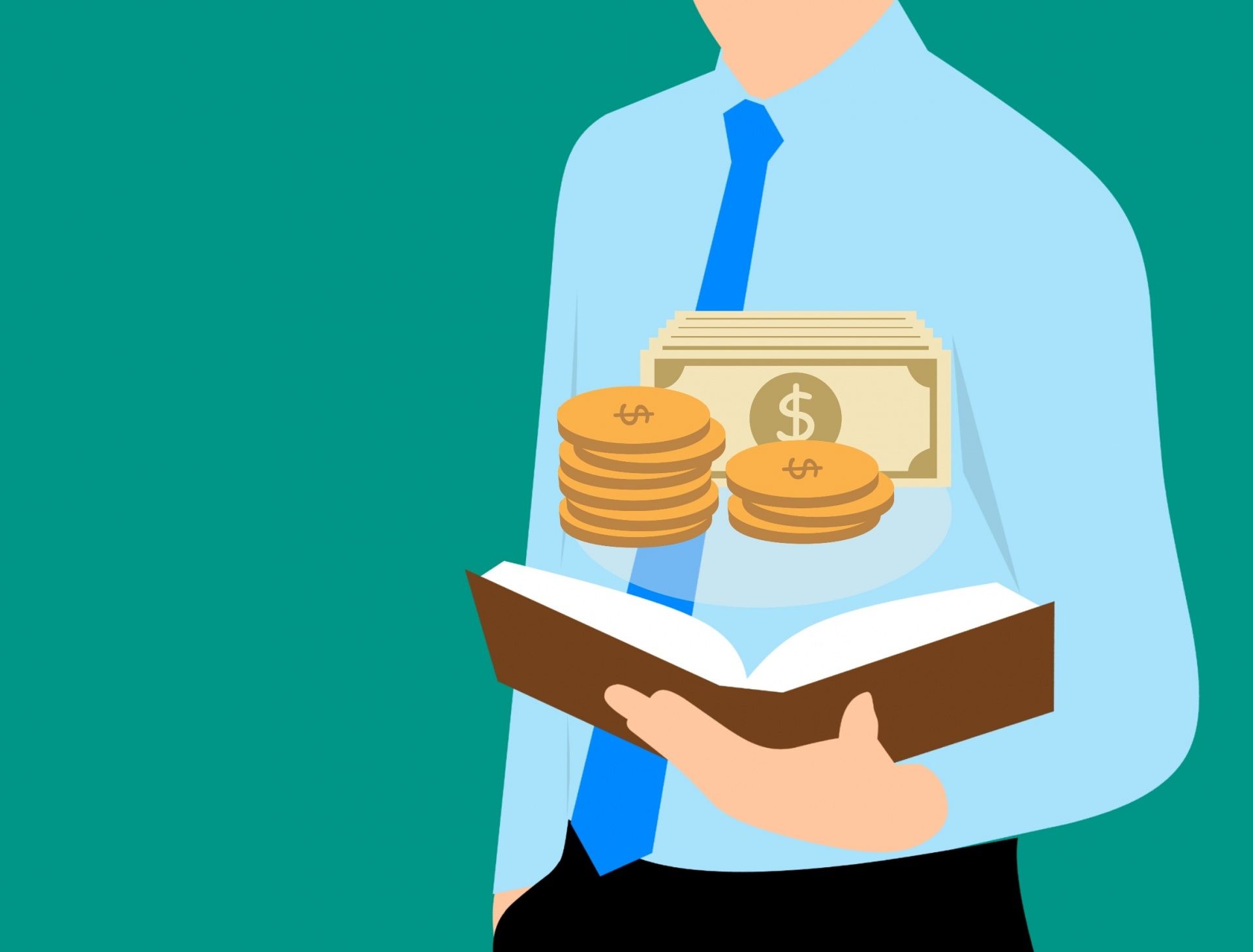 joe huljak from joonago mortgage is holding a book with money and coins in it.