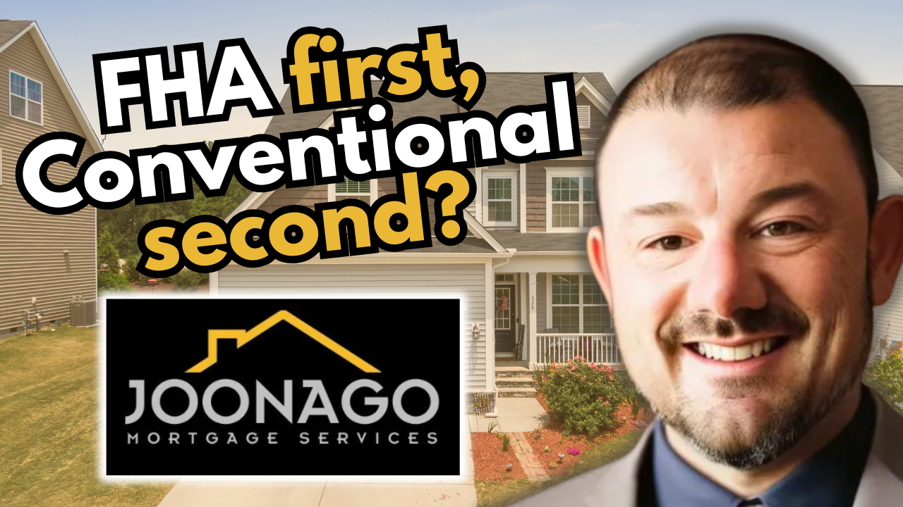 joe huljak is smiling in front of a house and a logo for joonago mortgage services