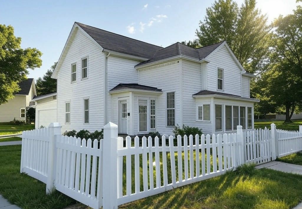 A blue west allis house with a fence in front of it