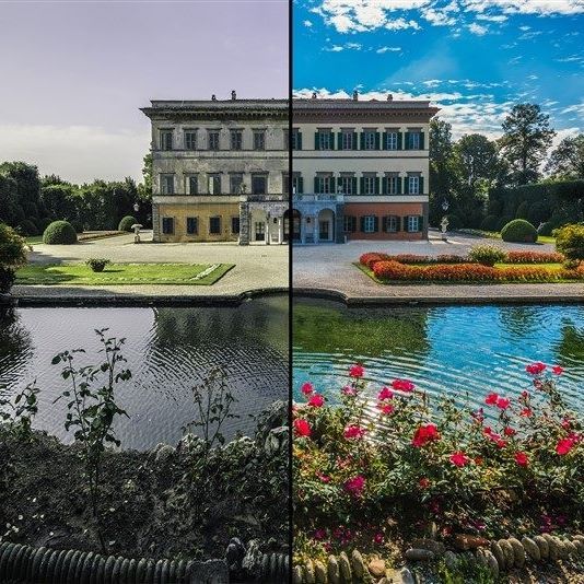 palazzo storico prima e dopo il rifacimento della facciata