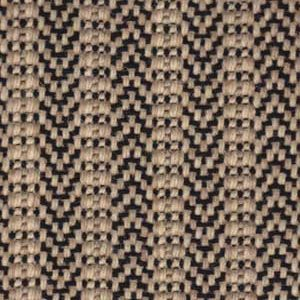 Close-up of a woven fabric with a repeating black and tan herringbone pattern.