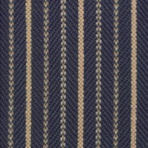 Blue fabric with vertical beige stripes.