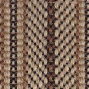 Close-up of woven fabric with alternating light and dark brown chevron and stripe patterns.